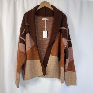 NWT Lucky Brand Shawl Cardigan Western Horse Wool Tan Sweater Women (L) Peeling
